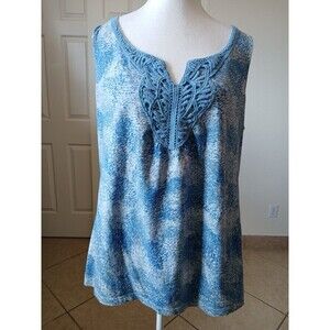 St‎ John Bay Womens Blouse Top V Neck Crochet Sleeveless XL  Casual Bohemian